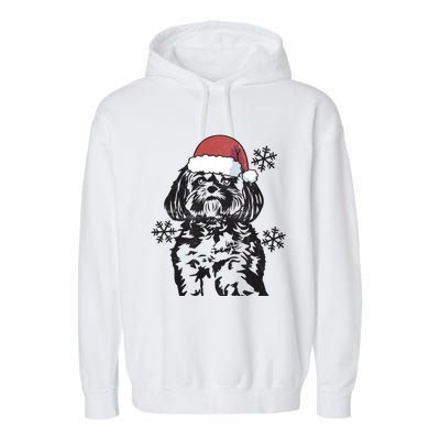 Funny Lhasa Apso Christmas Santa Hat Xmas Mom Dad Cool Gift Garment-Dyed Fleece Hoodie