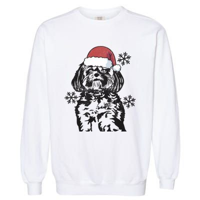 Funny Lhasa Apso Christmas Santa Hat Xmas Mom Dad Cool Gift Garment-Dyed Sweatshirt