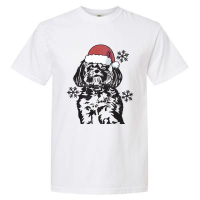 Funny Lhasa Apso Christmas Santa Hat Xmas Mom Dad Cool Gift Garment-Dyed Heavyweight T-Shirt