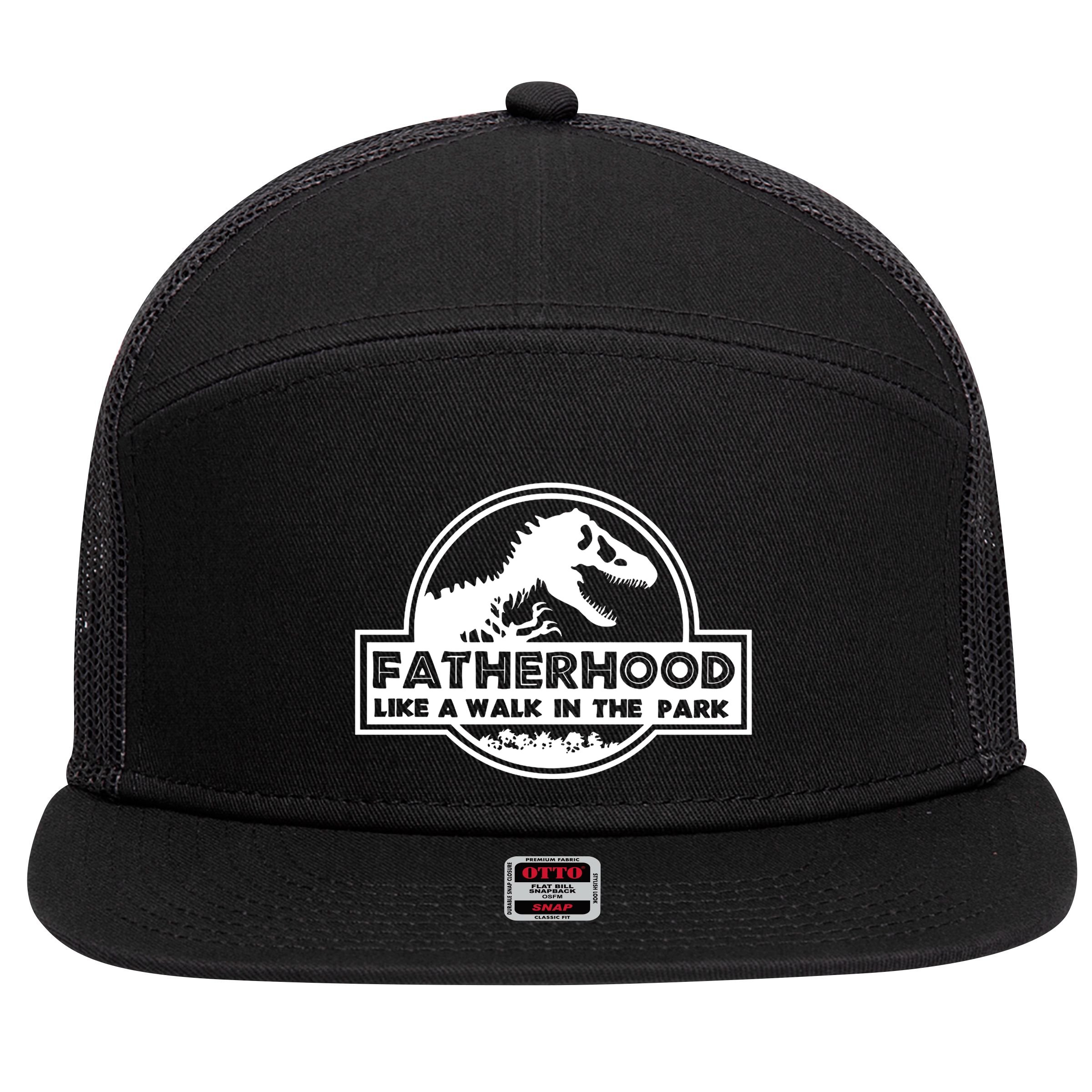 Fatherhood Like A Walk In The Park Dad Dinosaur 7 Panel Mesh Trucker Snapback Hat