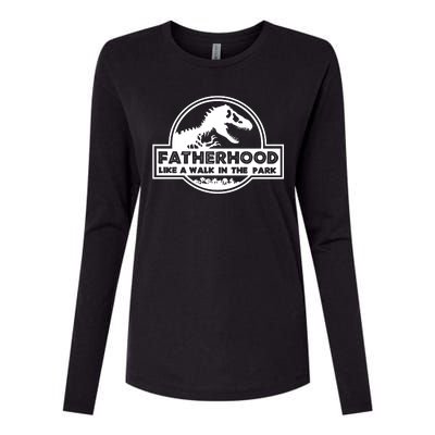 Fatherhood Like A Walk In The Park Dad Dinosaur Womens Cotton Relaxed Long Sleeve T-Shirt