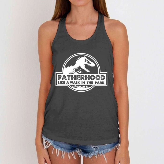 Fatherhood Like A Walk In The Park Dad Dinosaur Women's Knotted Racerback Tank