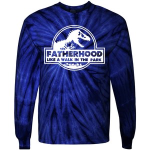 Fatherhood Like A Walk In The Park Dad Dinosaur Tie-Dye Long Sleeve Shirt