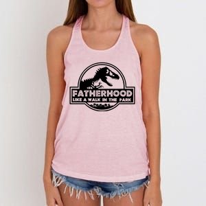 Fatherhood Like A Walk In The Park Dad Dinosaur Women's Knotted Racerback Tank