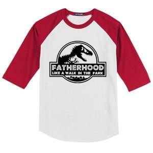 Fatherhood Like A Walk In The Park Dad Dinosaur Kids Colorblock Raglan Jersey