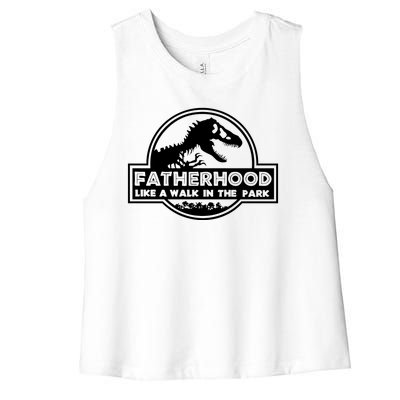 Fatherhood Like A Walk In The Park Dad Dinosaur Women's Racerback Cropped Tank