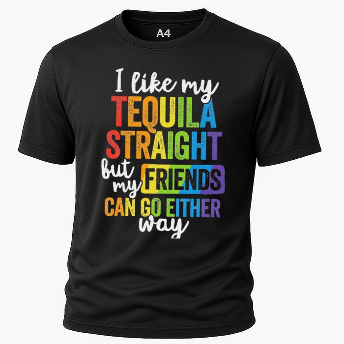 Funny Lgbt Ally Gift Tequila Straight Friends Go Either Way Cooling Performance Crew T-Shirt