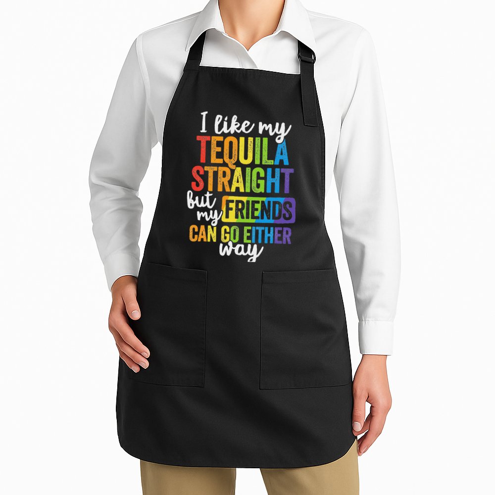 Funny Lgbt Ally Gift Tequila Straight Friends Go Either Way Apron