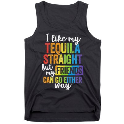 Funny Lgbt Ally Gift Tequila Straight Friends Go Either Way Tank Top