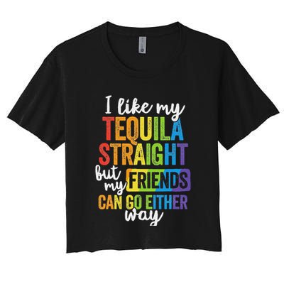 Funny Lgbt Ally Gift Tequila Straight Friends Go Either Way Crop Top