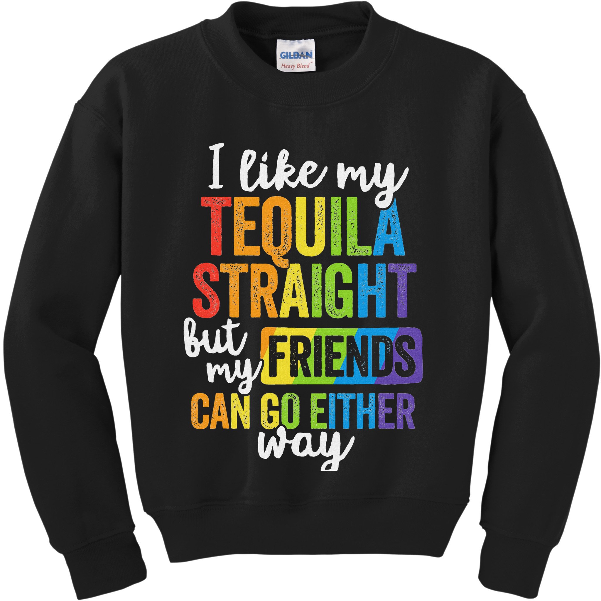Funny Lgbt Ally Gift Tequila Straight Friends Go Either Way Kids Sweatshirt