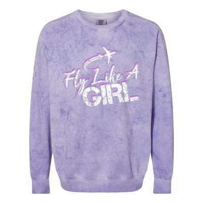 Fly Like A Girl Female Pilot Women Flying Girl Colorblast Crewneck Sweatshirt