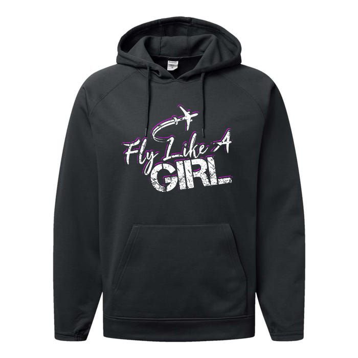 Fly Like A Girl Female Pilot Women Flying Girl Performance Fleece Hoodie