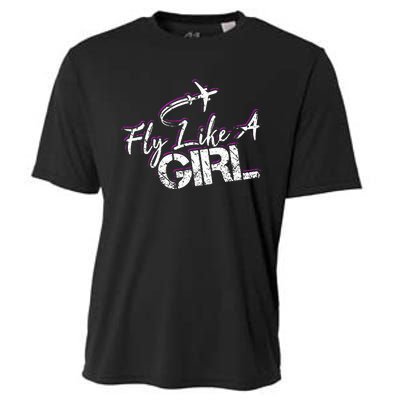 Fly Like A Girl Female Pilot Women Flying Girl Cooling Performance Crew T-Shirt