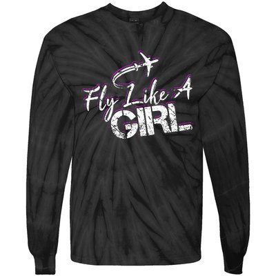 Fly Like A Girl Female Pilot Women Flying Girl Tie-Dye Long Sleeve Shirt