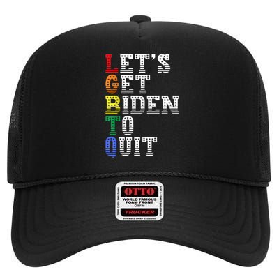 Funny LGBTQ Anti Biden Lets Get Biden To Quite High Crown Mesh Back Trucker Hat