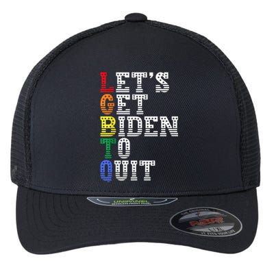 Funny LGBTQ Anti Biden Lets Get Biden To Quite Flexfit Unipanel Trucker Cap