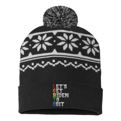 Funny LGBTQ Anti Biden Lets Get Biden To Quite USA-Made Snowflake Beanie