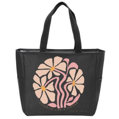 Flourish Like A Flower Retro Boho Christian Floral Zip Tote Bag