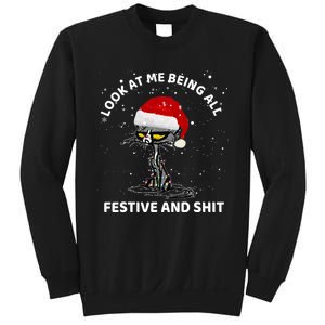 Funny Look At Me Being All Festive And S Cat Christmas Sweatshirt