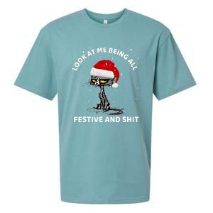 Funny Look At Me Being All Festive And S Cat Christmas Sueded Cloud Jersey T-Shirt