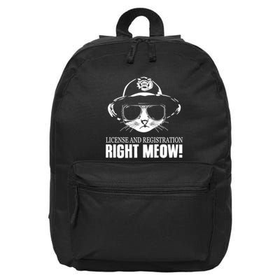 Funny License And Registration Right Meow Cat Cop 16 in Basic Backpack