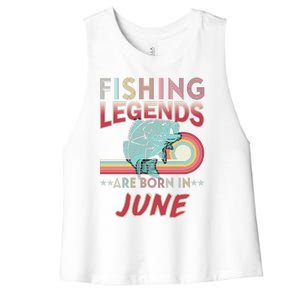 Fishing Legends Are Born In June Women's Racerback Cropped Tank