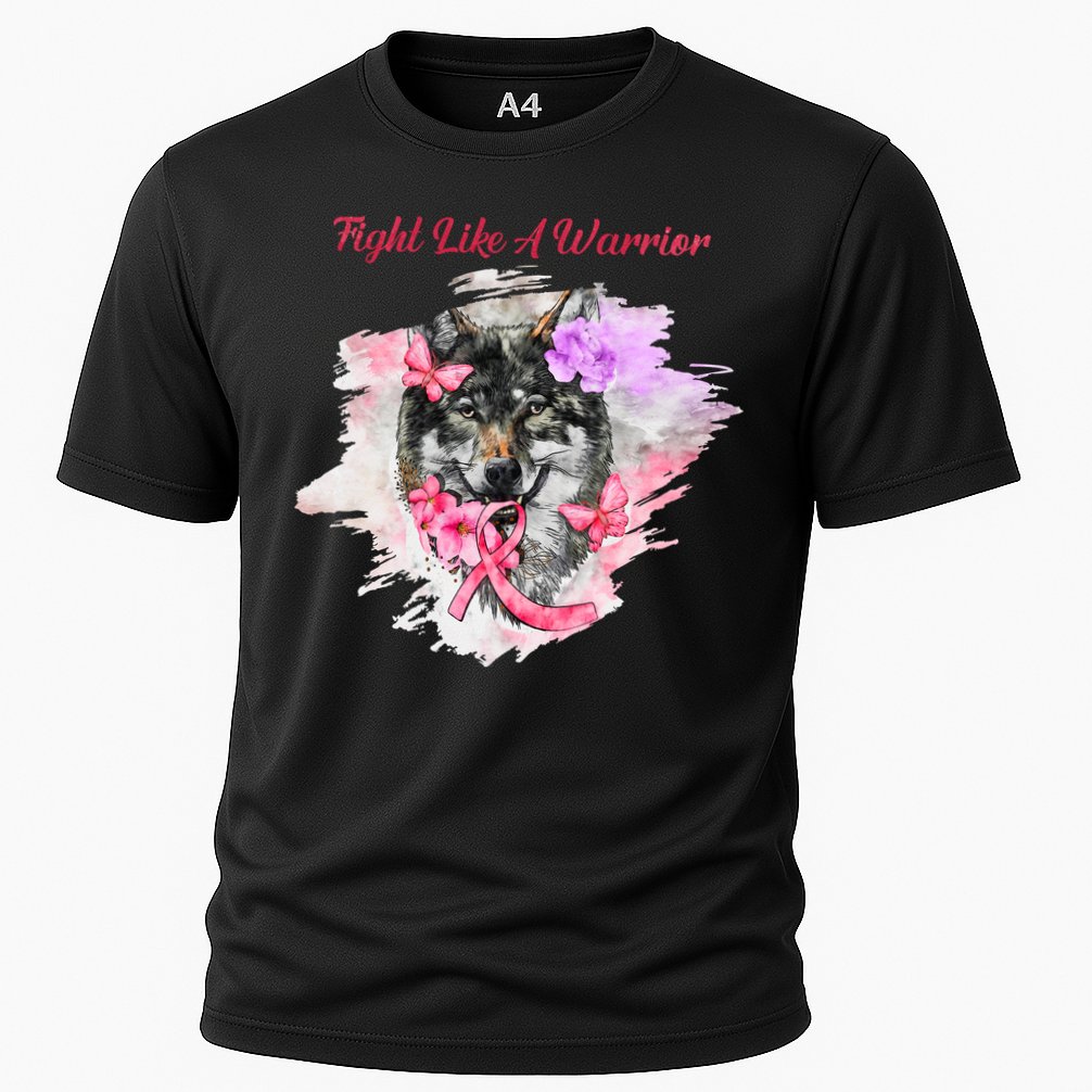 Fight Like A Warrior Wolf Pink Ribbon Breast Cancer Cooling Performance Crew T-Shirt