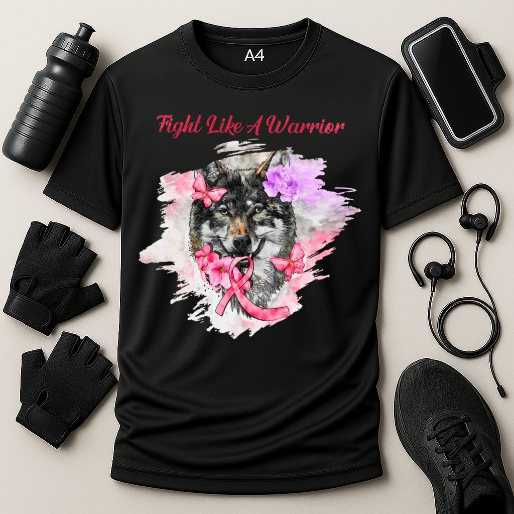 Fight Like A Warrior Wolf Pink Ribbon Breast Cancer Cooling Performance Crew T-Shirt