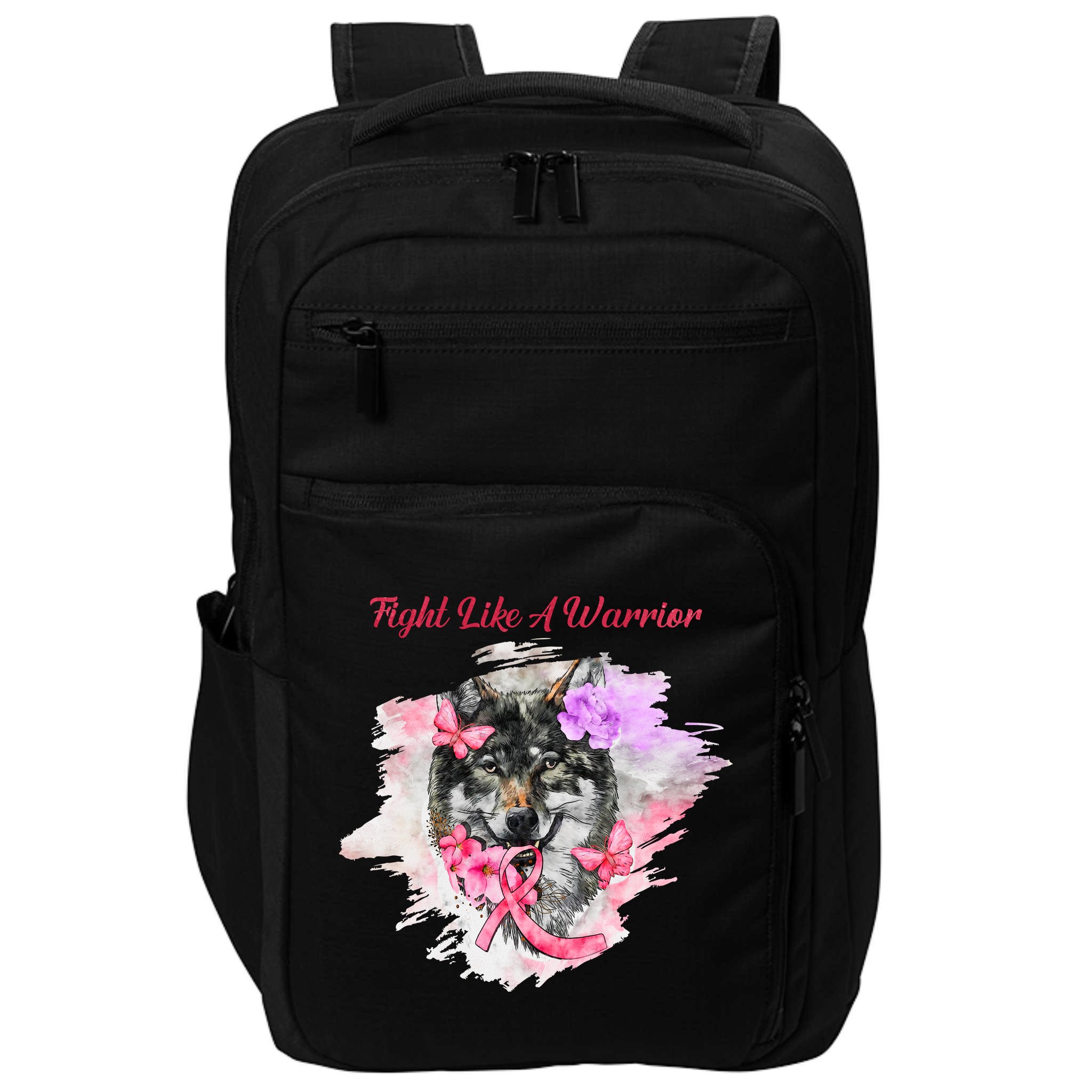 Fight Like A Warrior Wolf Pink Ribbon Breast Cancer Impact Tech Backpack