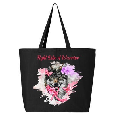Fight Like A Warrior Wolf Pink Ribbon Breast Cancer 25L Jumbo Tote