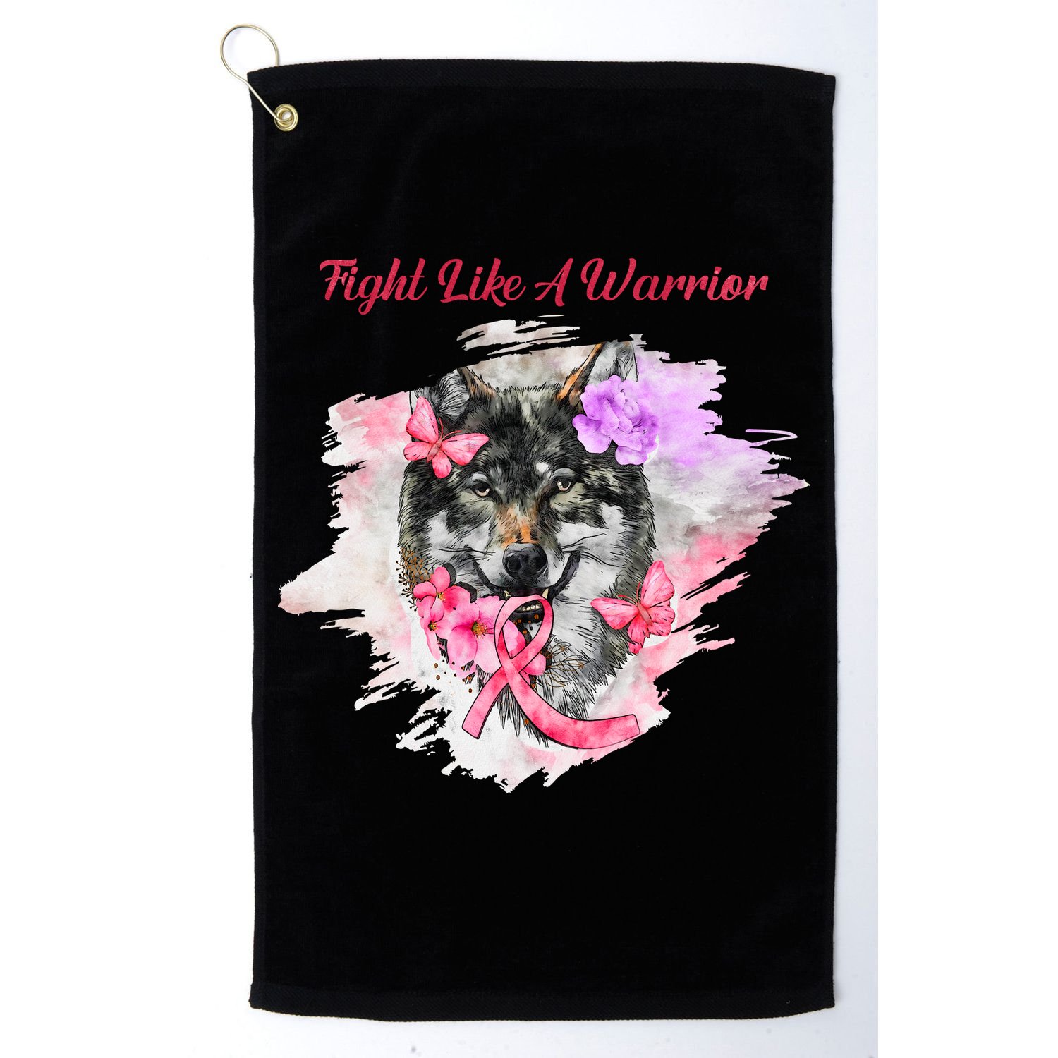 Fight Like A Warrior Wolf Pink Ribbon Breast Cancer Golf Towel