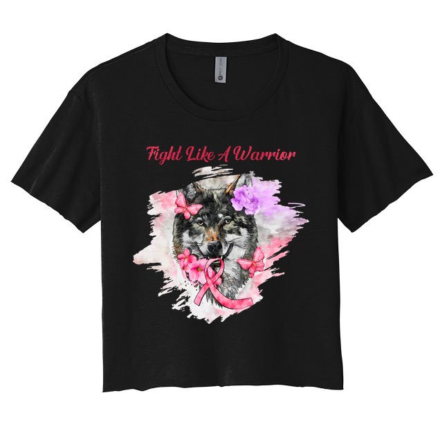 Fight Like A Warrior Wolf Pink Ribbon Breast Cancer Crop Top