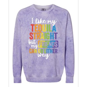 Funny Lgbt Ally Gift Tequila Straight Friends Go Either Way Colorblast Crewneck Sweatshirt