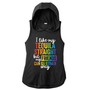 Funny Lgbt Ally Gift Tequila Straight Friends Go Either Way Ladies PosiCharge Tri-Blend Wicking Draft Hoodie Tank