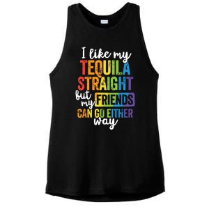 Funny Lgbt Ally Gift Tequila Straight Friends Go Either Way Ladies PosiCharge Tri-Blend Wicking Tank