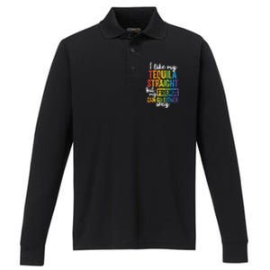 Funny Lgbt Ally Gift Tequila Straight Friends Go Either Way Performance Long Sleeve Polo