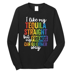 Funny Lgbt Ally Gift Tequila Straight Friends Go Either Way Long Sleeve Shirt