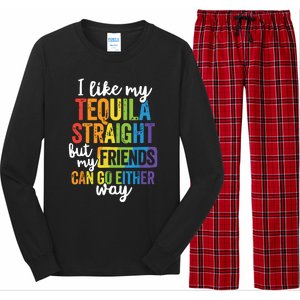 Funny Lgbt Ally Gift Tequila Straight Friends Go Either Way Long Sleeve Pajama Set