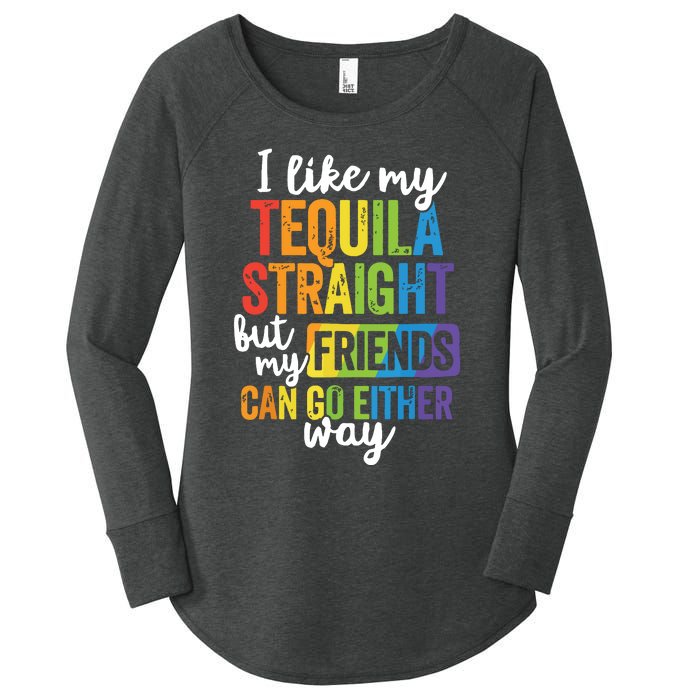 Funny Lgbt Ally Gift Tequila Straight Friends Go Either Way Women's Perfect Tri Tunic Long Sleeve Shirt