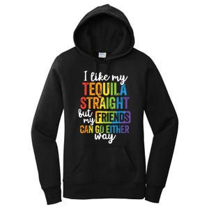 Funny Lgbt Ally Gift Tequila Straight Friends Go Either Way Women's Pullover Hoodie