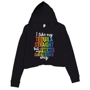 Funny Lgbt Ally Gift Tequila Straight Friends Go Either Way Crop Fleece Hoodie