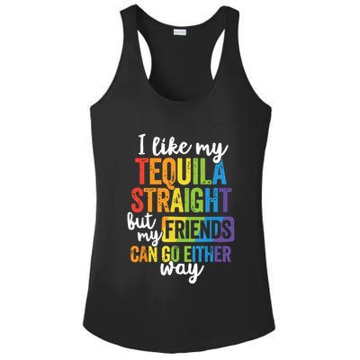 Funny Lgbt Ally Gift Tequila Straight Friends Go Either Way Ladies PosiCharge Competitor Racerback Tank