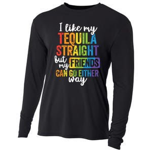 Funny Lgbt Ally Gift Tequila Straight Friends Go Either Way Cooling Performance Long Sleeve Crew