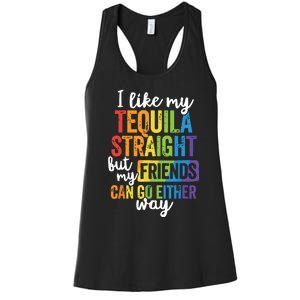 Funny Lgbt Ally Gift Tequila Straight Friends Go Either Way Women's Racerback Tank