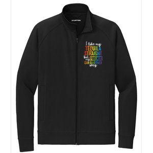 Funny Lgbt Ally Gift Tequila Straight Friends Go Either Way Stretch Full-Zip Cadet Jacket