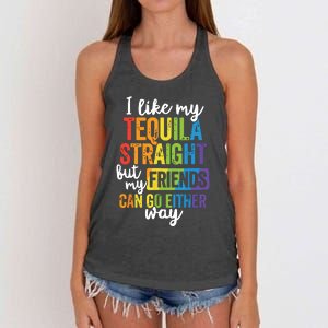 Funny Lgbt Ally Gift Tequila Straight Friends Go Either Way Women's Knotted Racerback Tank