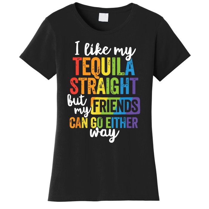 Funny Lgbt Ally Gift Tequila Straight Friends Go Either Way Women's T-Shirt