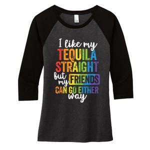 Funny Lgbt Ally Gift Tequila Straight Friends Go Either Way Women's Tri-Blend 3/4-Sleeve Raglan Shirt