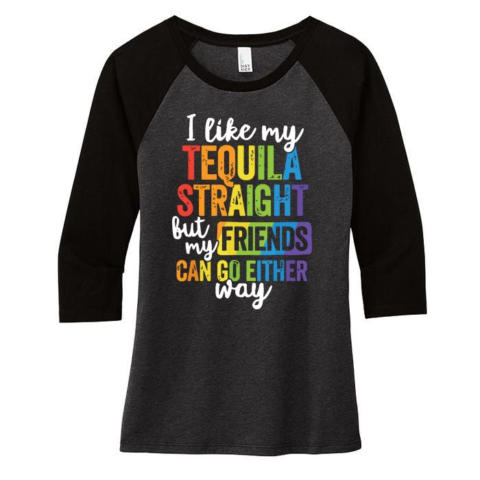 Funny Lgbt Ally Gift Tequila Straight Friends Go Either Way Women's Tri-Blend 3/4-Sleeve Raglan Shirt